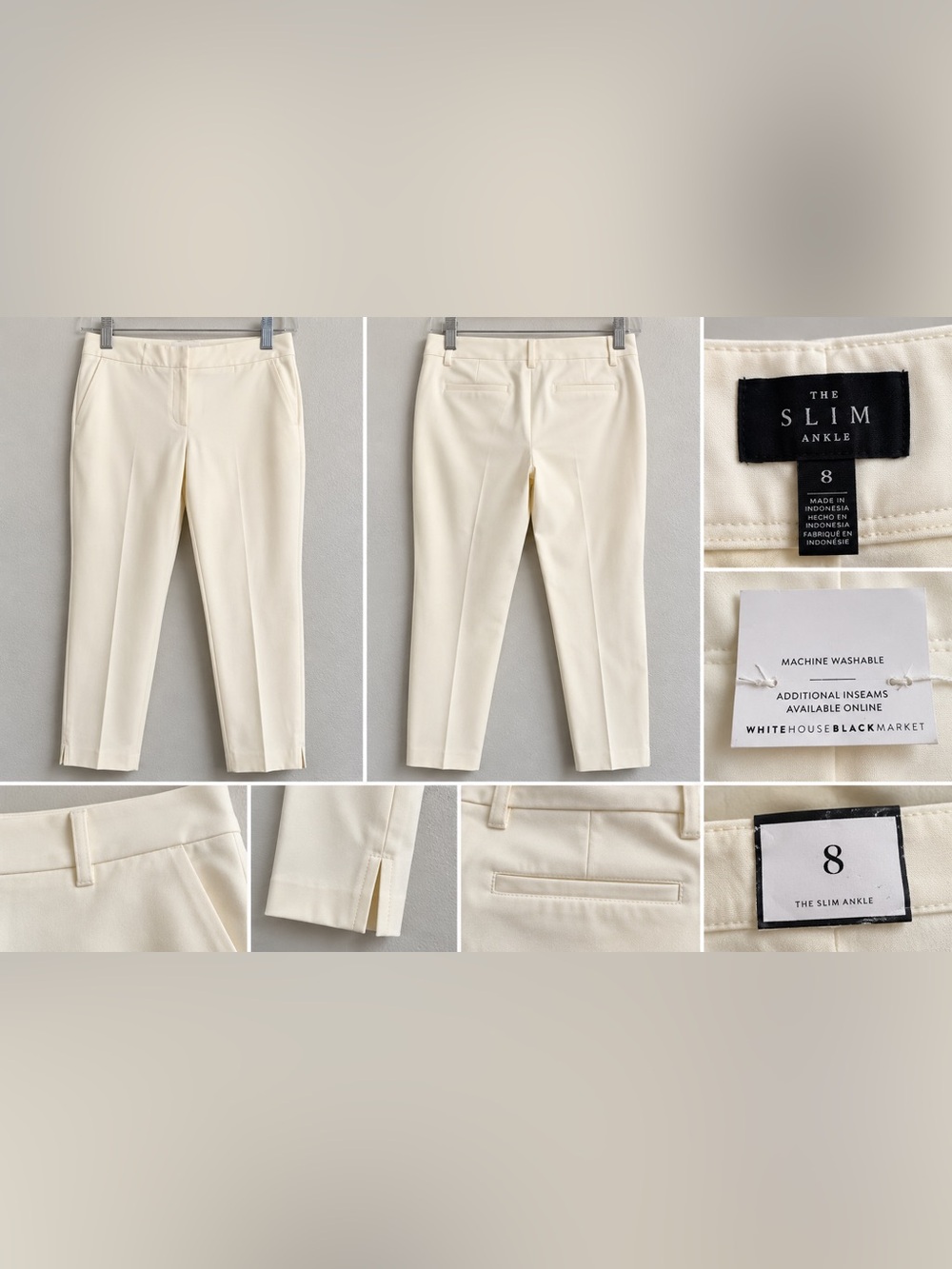 NWT White House Black Market Slim Ankle Pants Ivory Size 8